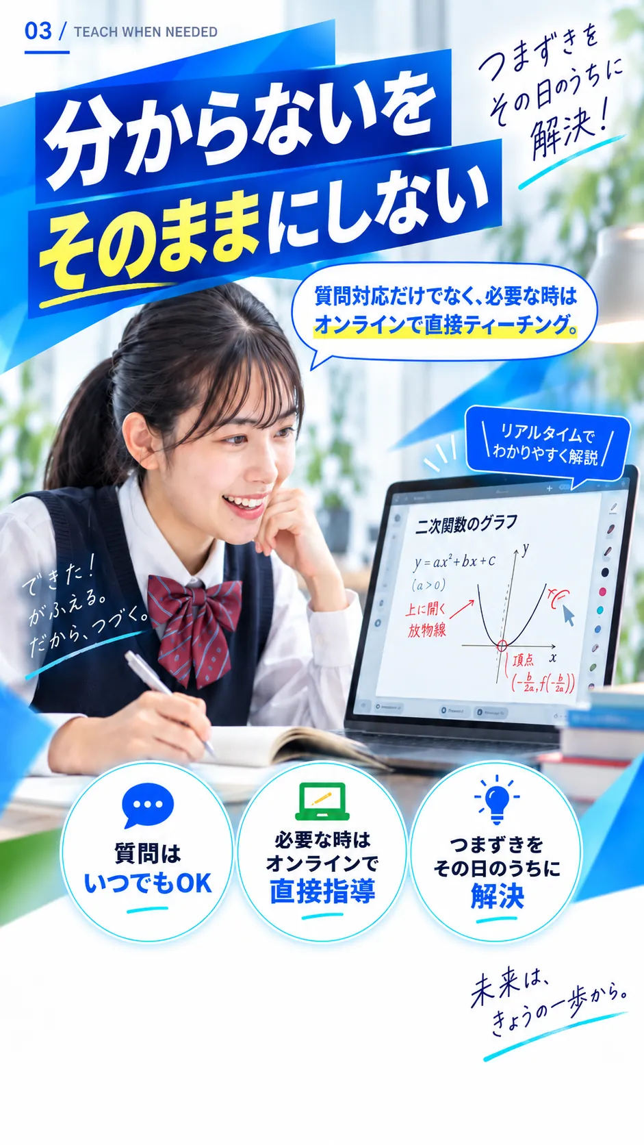 分からないをそのままにしない。質問対応だけでなく、必要な時はオンラインで直接ティーチング